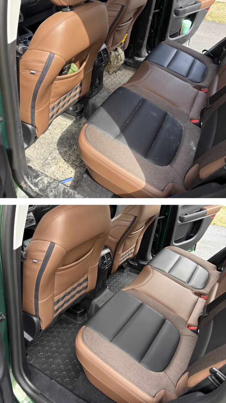 Detailed cleaning of steering wheel controls and dashboard instrumentation for a pristine interior finish.